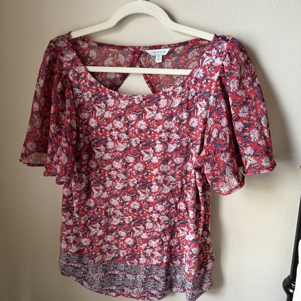 Lucky Brand Flutter Sleeve Floral Blouse